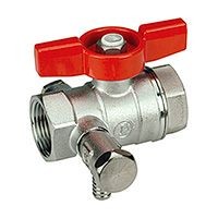 Кран шаровой GIACOMINI R251S со сливом, резьба вн./вн. 1/2", стандартный проход, хромированный, ручка - бабочка красная (R251SX003)